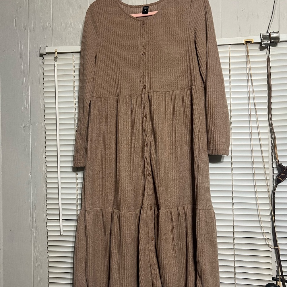 Elegant Tan Long Sleeve Dress
